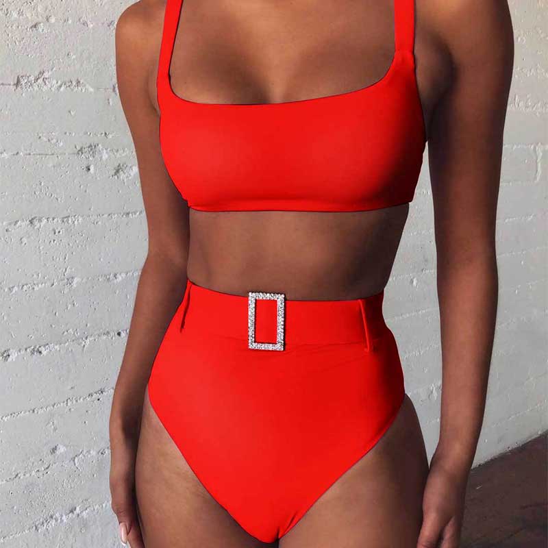 2 - Piece Buckle Front Bikini | High Waist Bikini Swimsuit - Totally Bri LLC