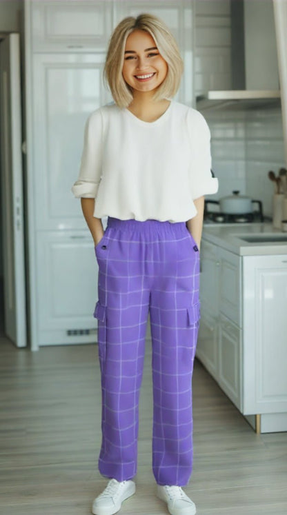 Checkered Charm Purple Women's Cargo Pants - pants - Totally Bri LLC