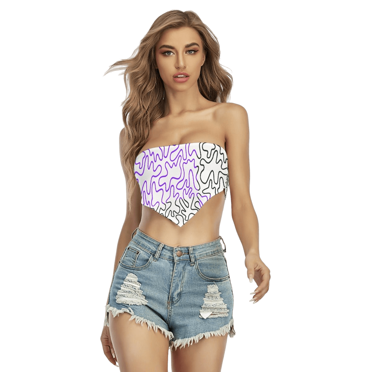 Abstract Purple Maze Patterned Women's Triangle Tube Top - Totally Bri LLC