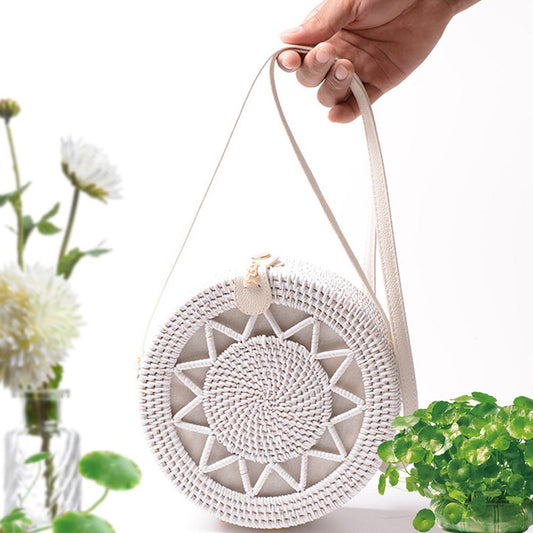 Artisan White Rattan Handbag – Multipointed Star Edition - purse - Totally Bri LLC