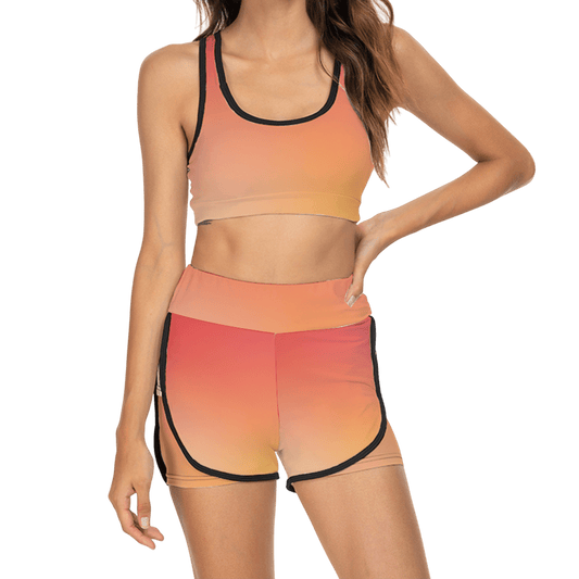 Gradient Peach Racerback Sports Bra & Shorts Set - activewear set - Totally Bri LLC