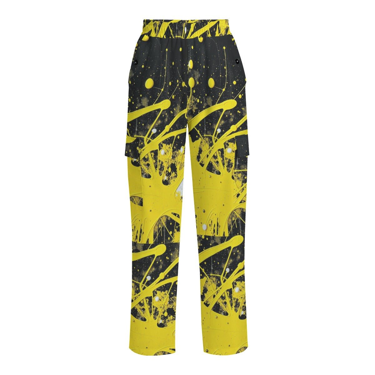 Splatter Chic Yellow and Black Women's Cargo Pants - Totally Bri LLC