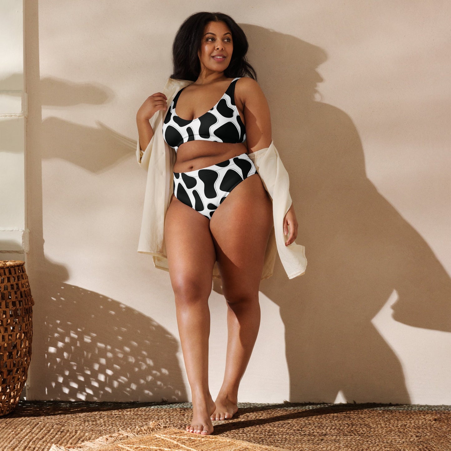 Black & White Cow Print High Waist Bikini - Totally Bri LLC